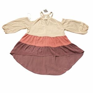 Cato Tiered Tunic Blouse Medium | Cold Shoulder Long Sleeve | High-Low Hem